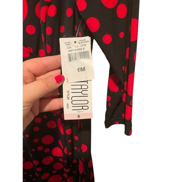 Julian Taylor Maxi Dress Women's 6 Black/Red Polka Dot Long Sleeve Surplice Neck - Picture 5 of 7